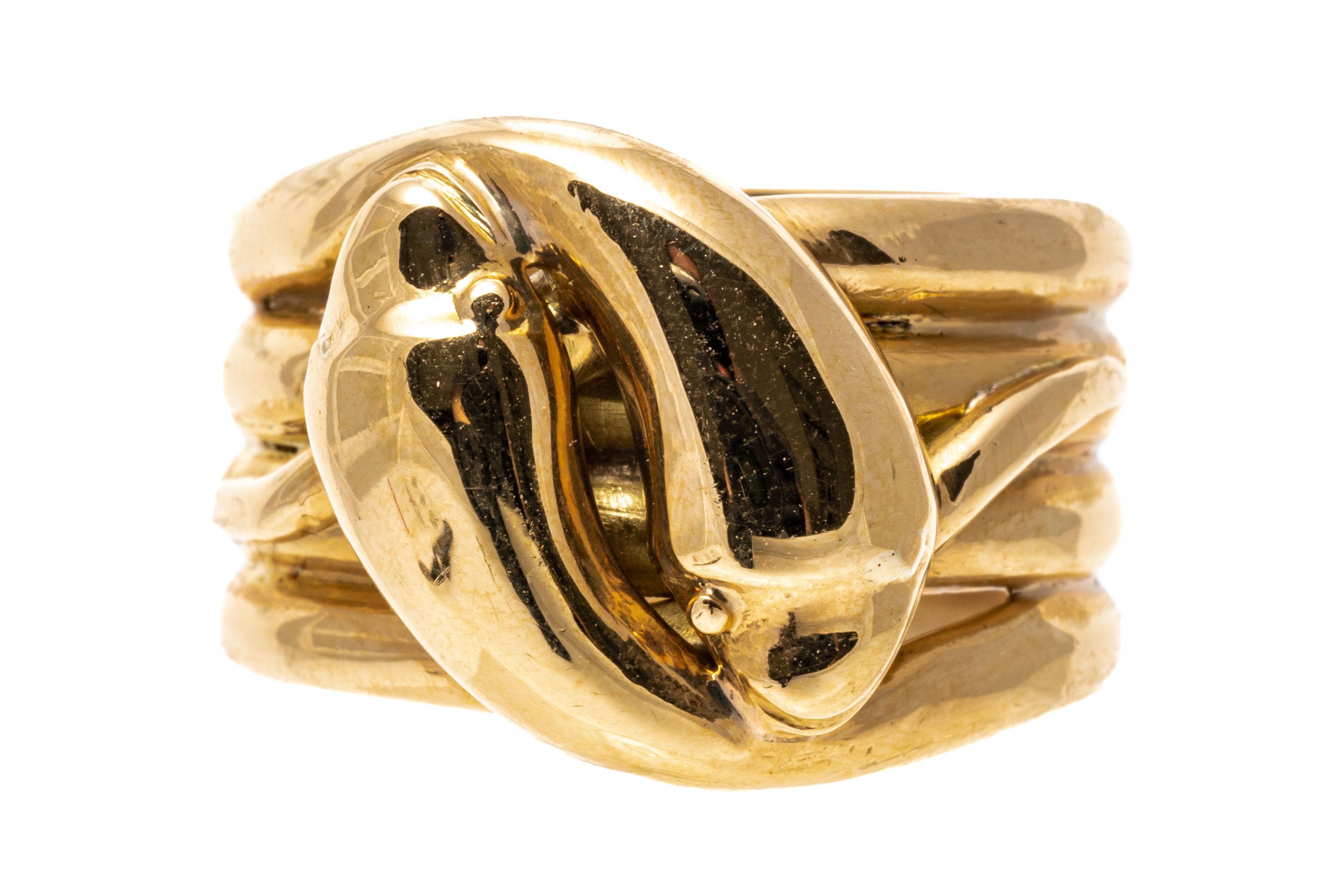 Women's 18k Yellow Gold Ultra Wide Intertwining Serpent Motif Ring For Sale