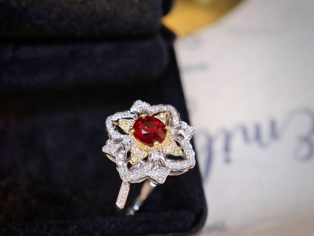 Modern Unheated Vivid Pigeon Blood Ruby Diamond Cocktail Ring For Sale