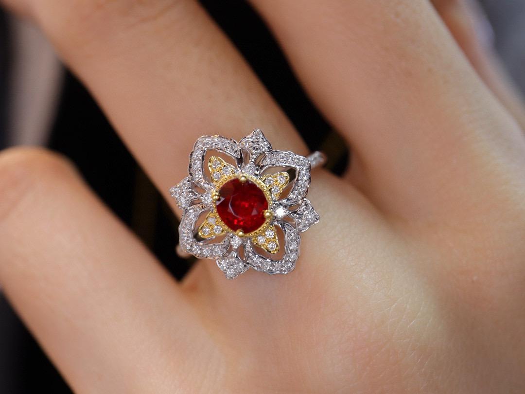 Oval Cut Unheated Vivid Pigeon Blood Ruby Diamond Cocktail Ring For Sale