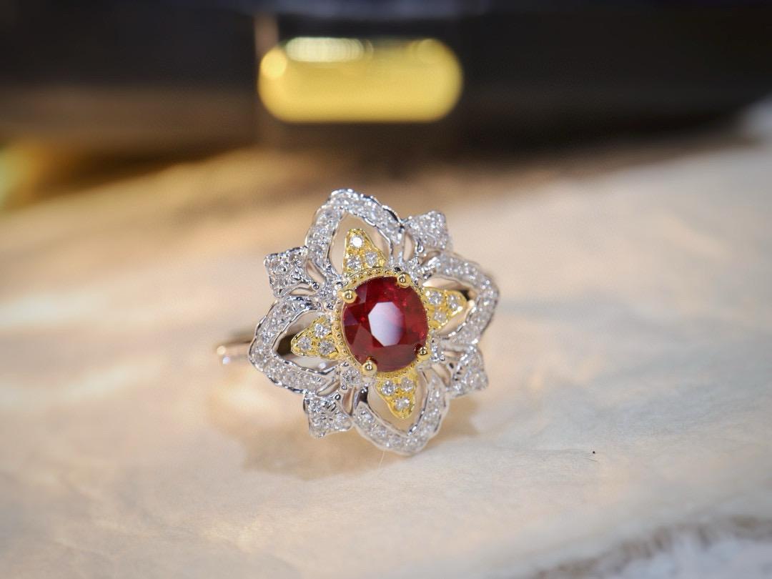 Women's or Men's Unheated Vivid Pigeon Blood Ruby Diamond Cocktail Ring For Sale