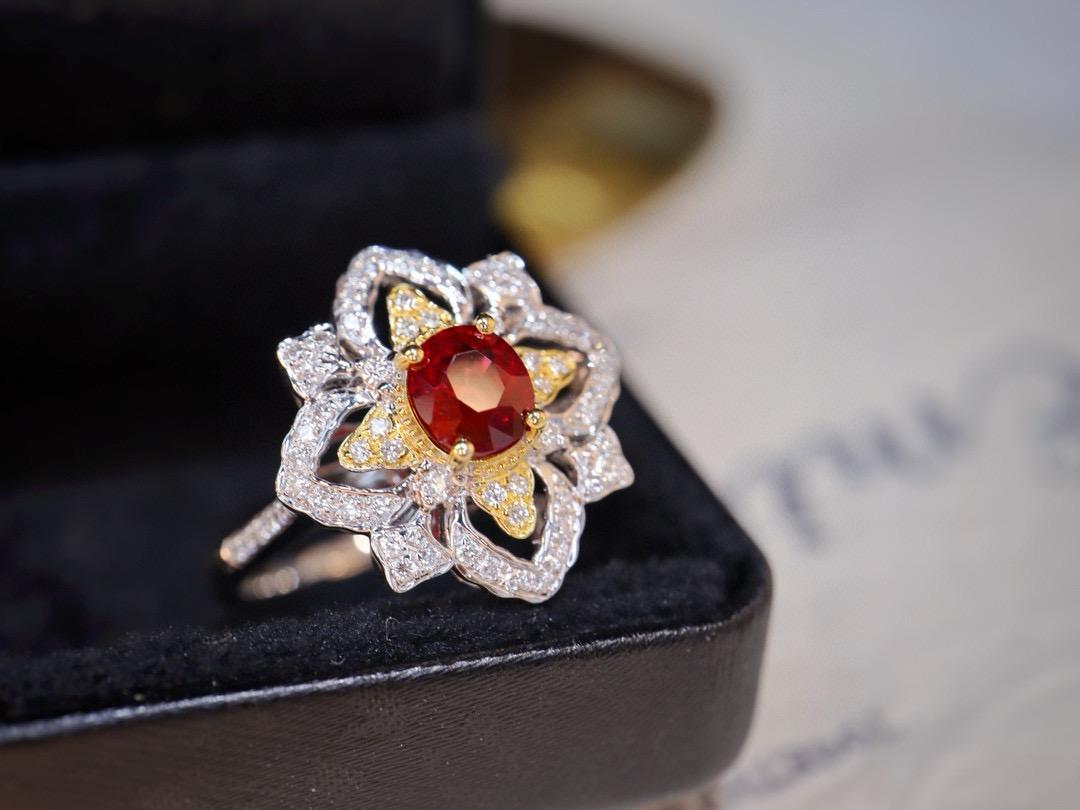 Unheated Vivid Pigeon Blood Ruby Diamond Cocktail Ring For Sale 1