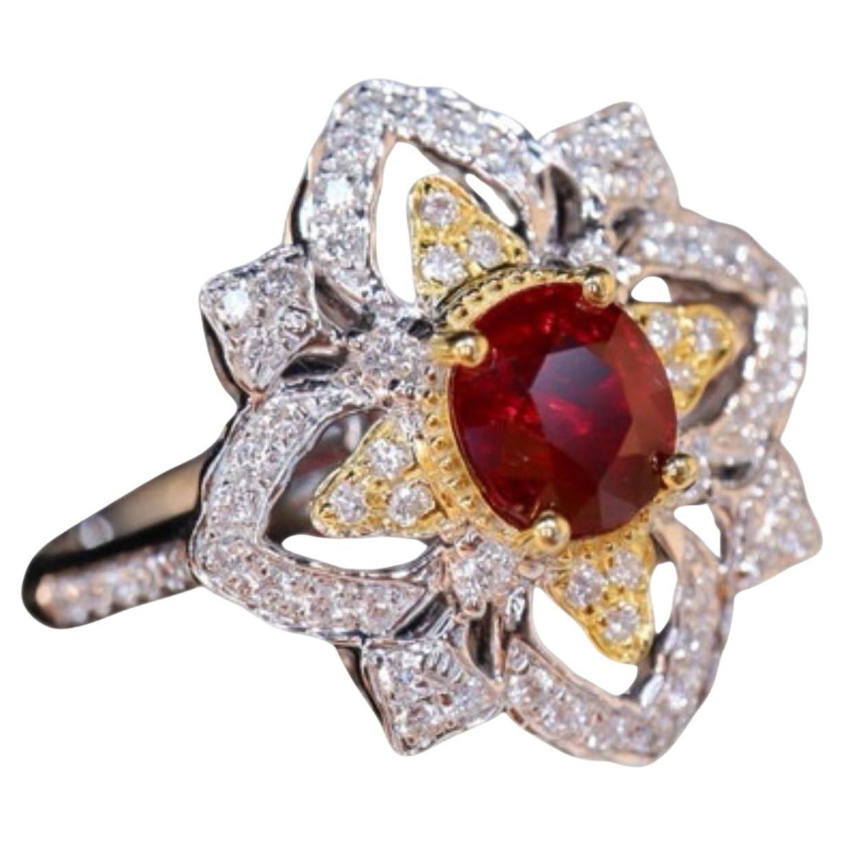 Anillo de cóctel de diamantes rubí sangre de paloma sin calentar