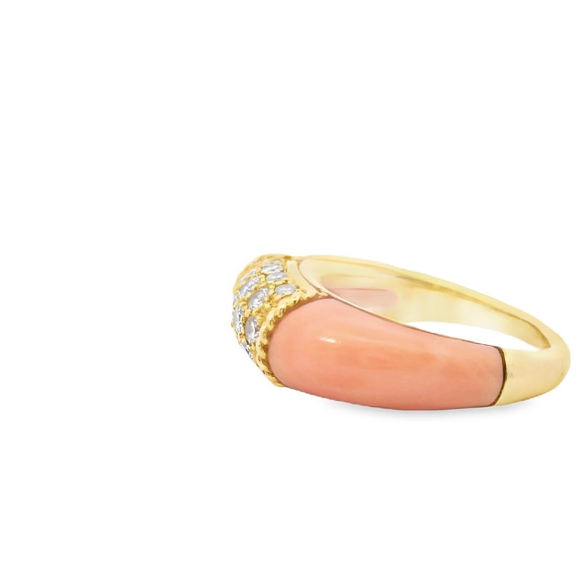 18k Yellow Gold  Van Cleef & Arpels 1960s Coral Diamond  Ring Philippine In Excellent Condition In New York, NY