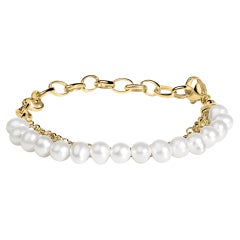 18K Yellow Gold Vermeil Cultured Pearl Station Link Bracelet