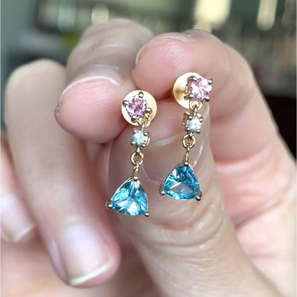 18K Yellow Gold Vermeil Gemstone Mini Dangling Earrings In New Condition For Sale In New York, NY