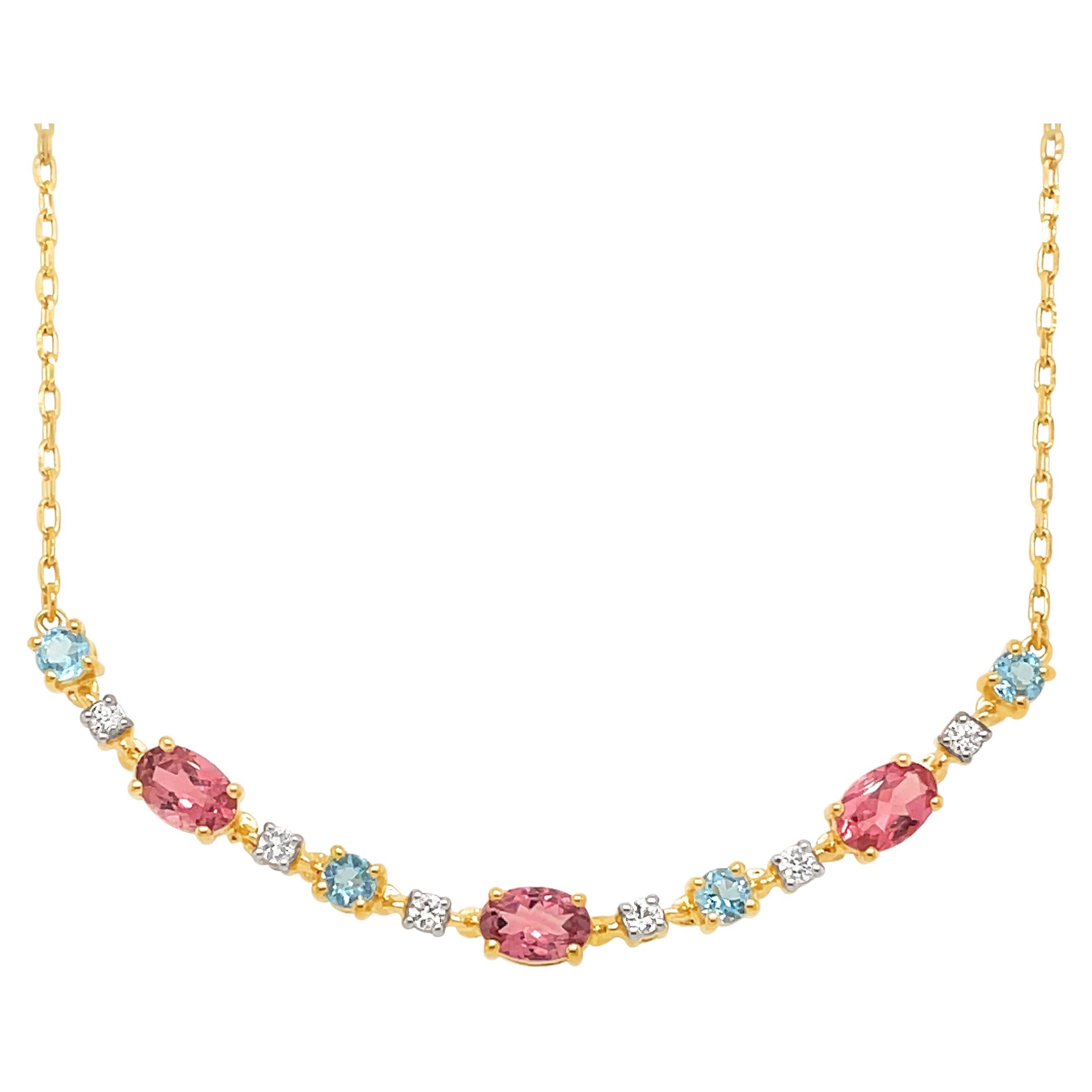 18K Yellow Gold Vermeil Gemstone Necklace For Sale