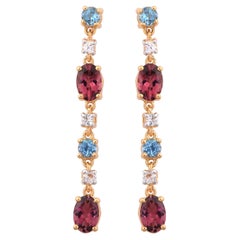 18K Yellow Gold Vermeil Mix Gemstone Dangling Earrings