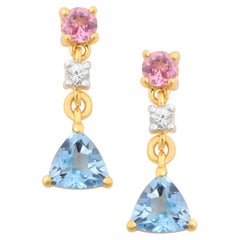 18K Yellow Gold Vermeil Multi Gemstone Mini Dangling Earrings