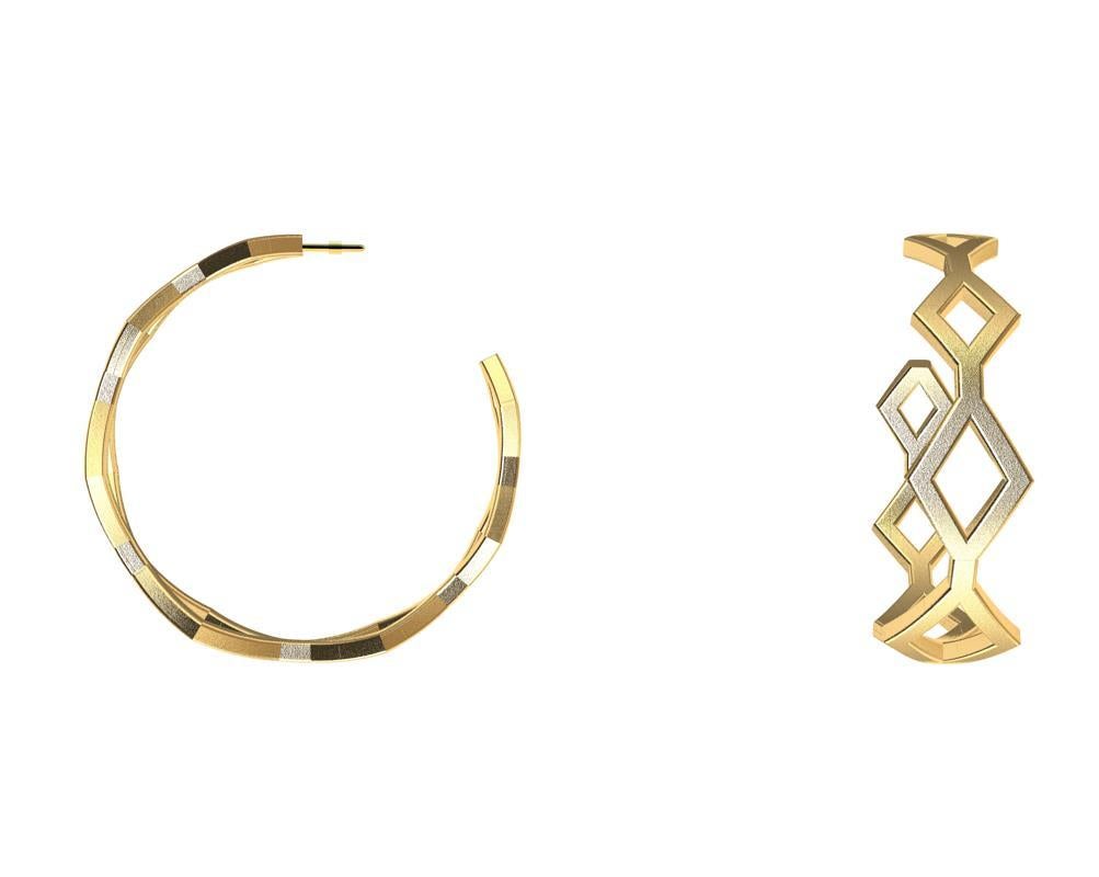18 Karat Yellow Gold Plated Seven Rhombus Hoops In New Condition For Sale In New York, NY