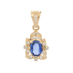 Contemporary 18K Yellow Gold Pendant with Blue Sapphire and Diamond