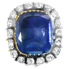 Or jaune 18k Diamant victorien Bague en saphir - 17.90GRAM -D3.63cts