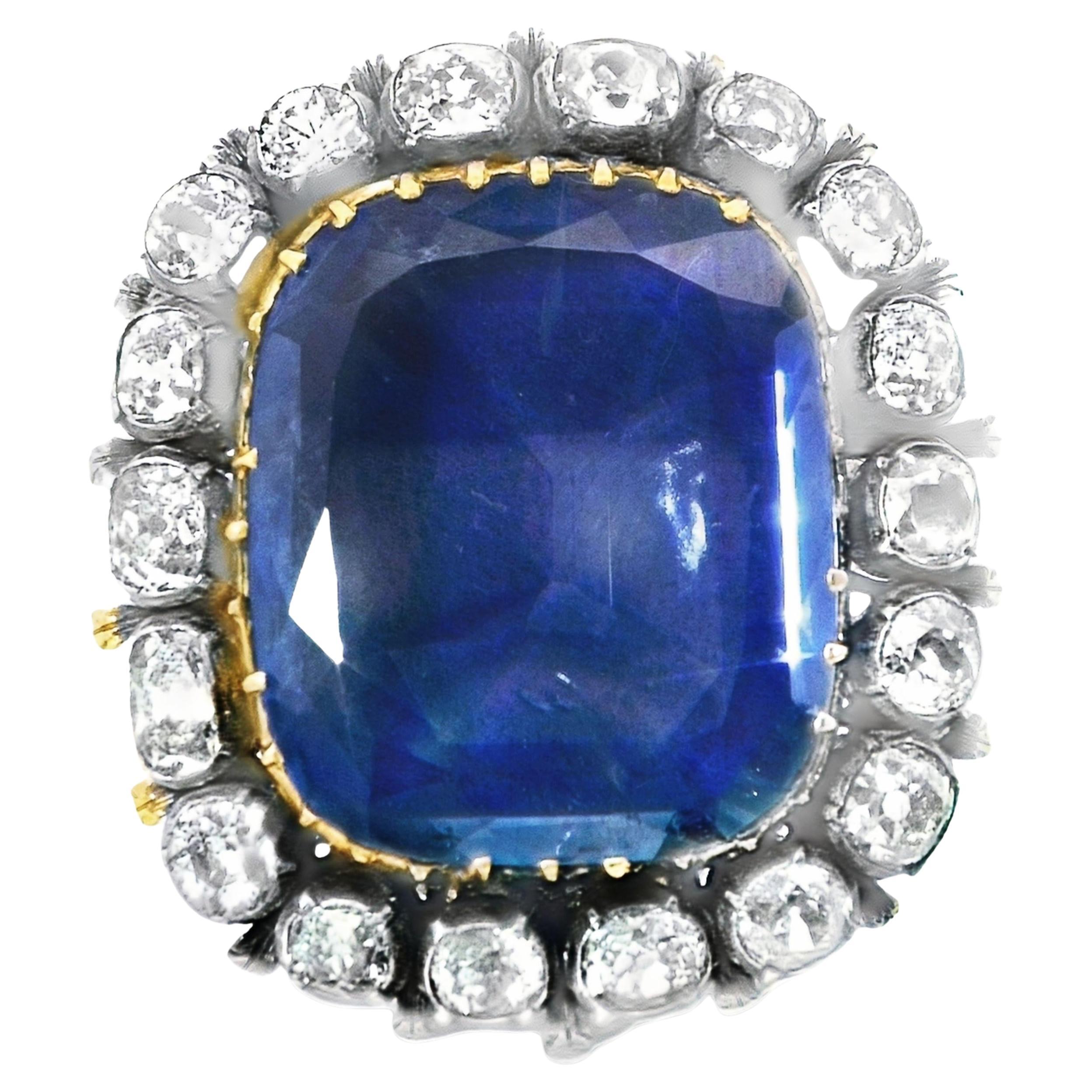 18k Yellow Gold  Victorian Diamond  Sapphire Ring For Sale