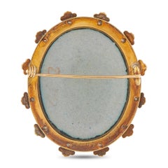 18K Yellow Gold Victorian Egyptian Revival Hand-Painted Enamel Brooch