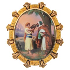 18K Yellow Gold Victorian Egyptian Revival Hand-Painted Enamel Brooch