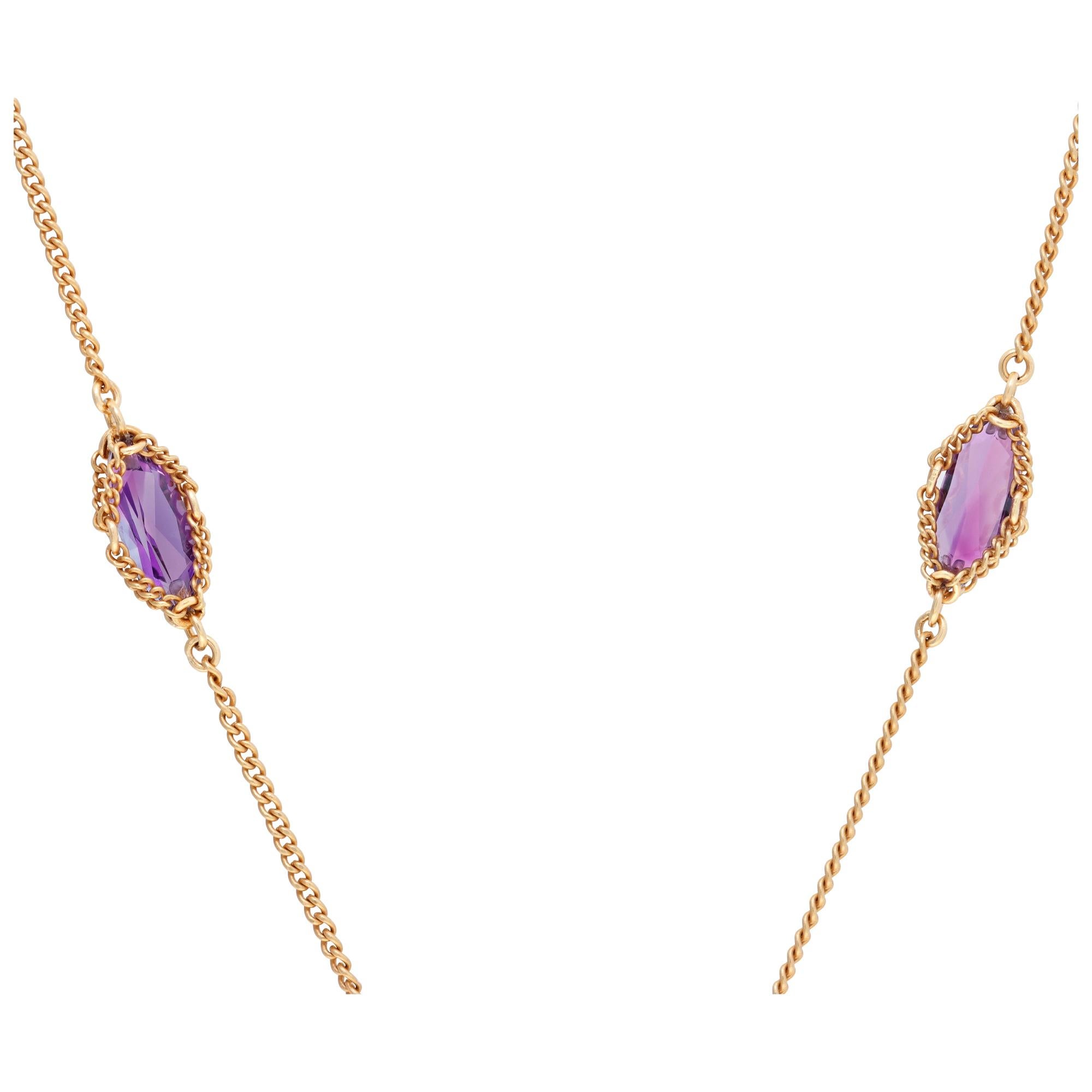 Collier à chaîne d'inspiration victorienne en or jaune 18 carats avec améthyste taillée en briolette Pour femmes en vente