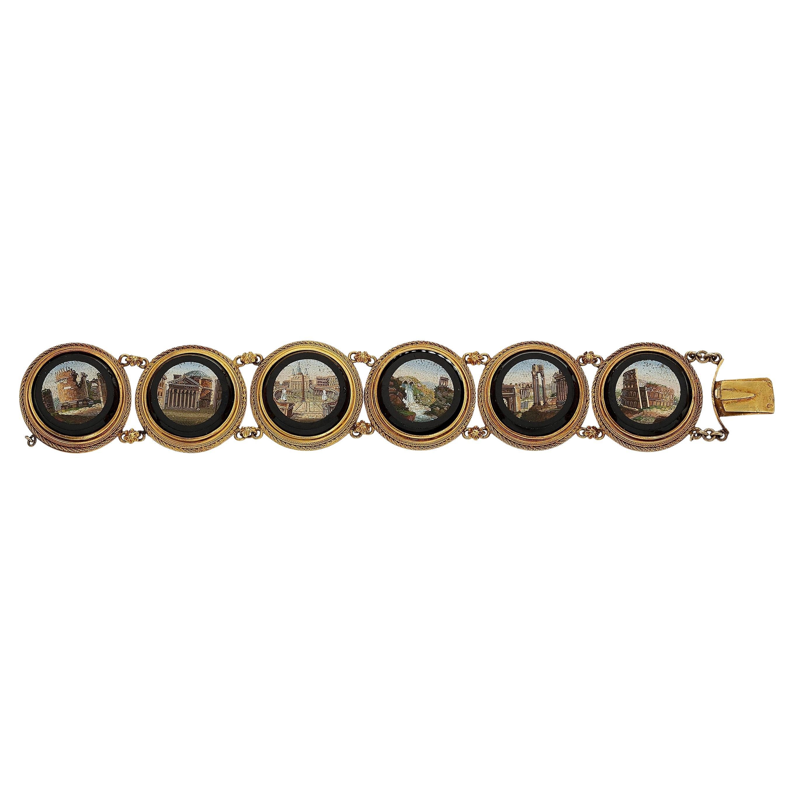 Pulsera victoriana de oro amarillo de 18 quilates con estación micromoscópica italiana 6,5" 50,9 gramos