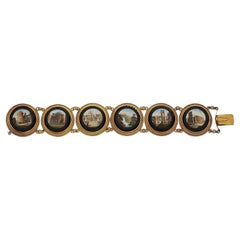 Antique 18k Yellow Gold Victorian Italian Micromosiac Station Bracelet 6.5" 50.9 grams