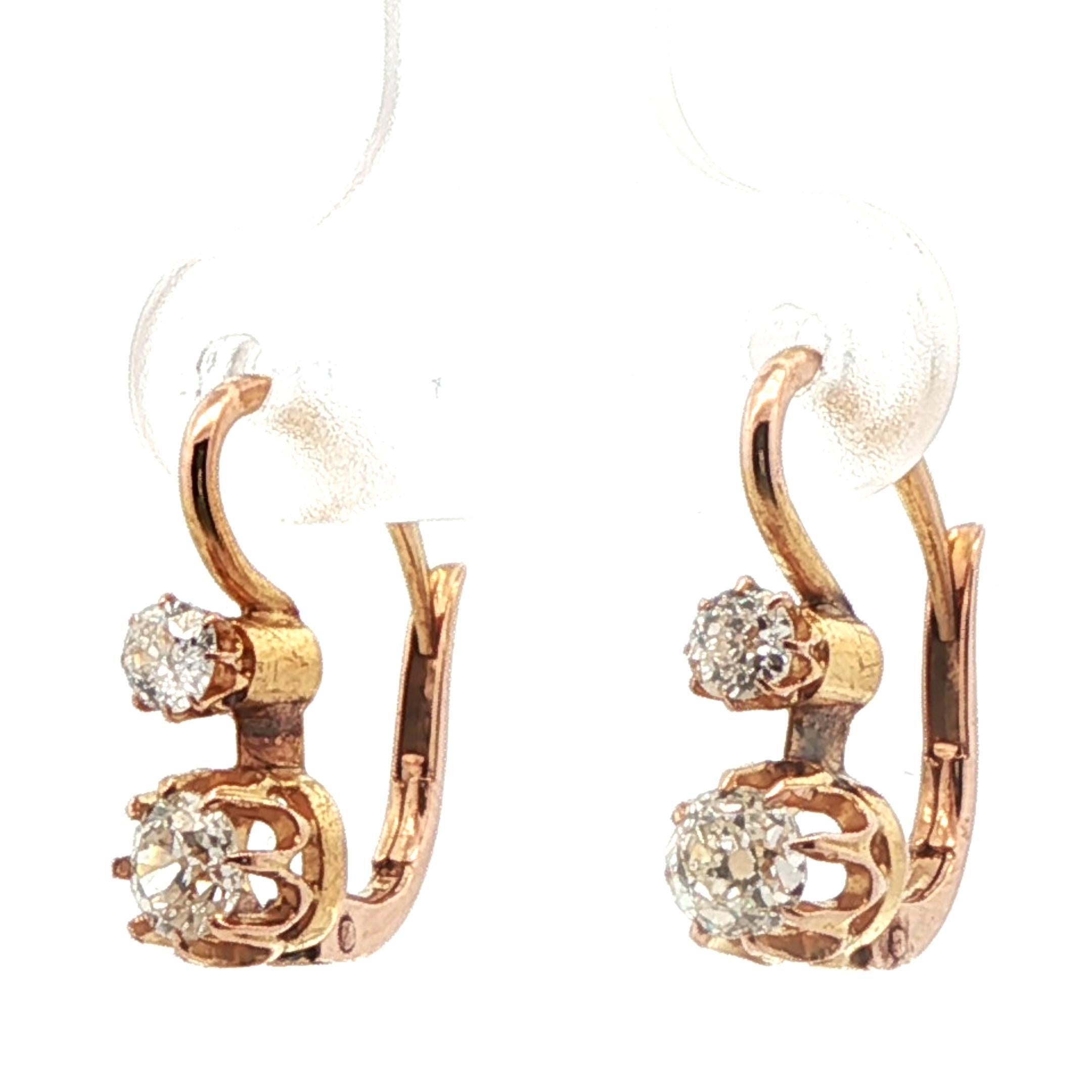 Victorien Boucles d'oreilles en or jaune 18k avec diamants de taille européenne et de style victorien en vente