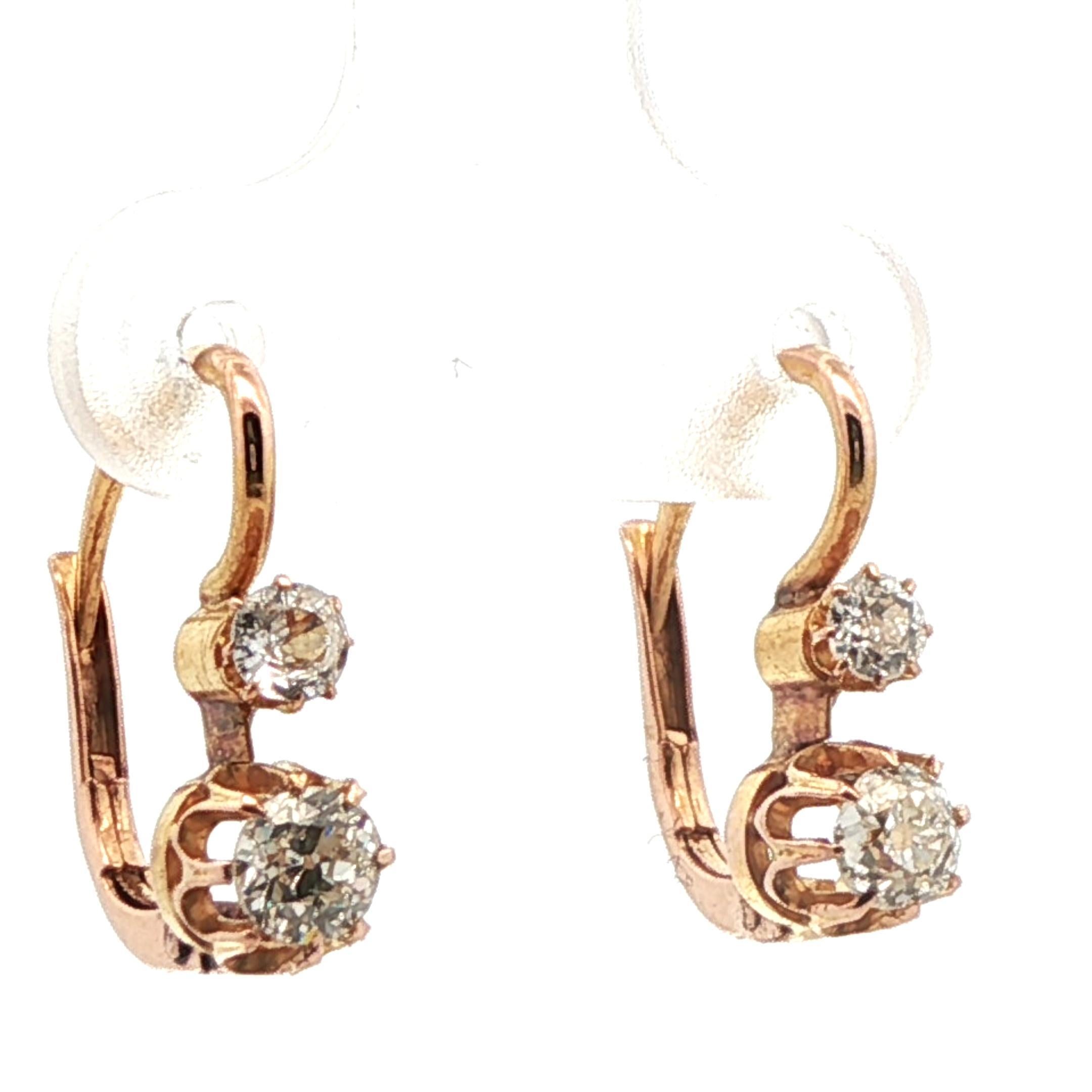 Taille vieille Europe Boucles d'oreilles en or jaune 18k avec diamants de taille européenne et de style victorien en vente