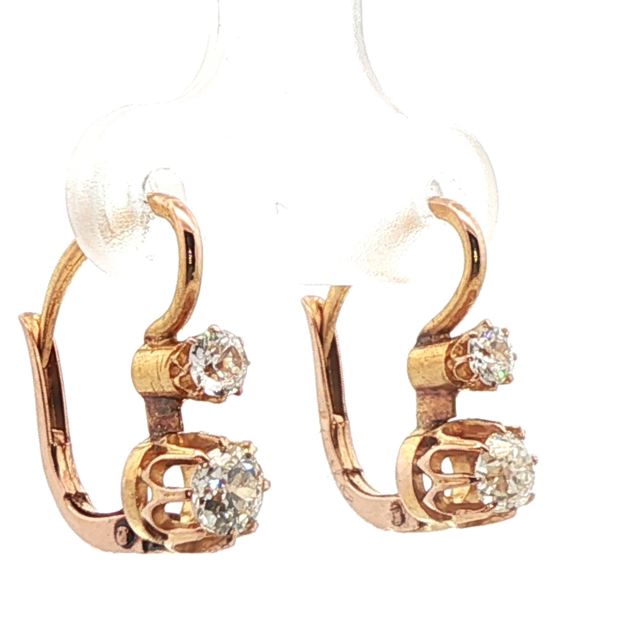 Boucles d'oreilles en or jaune 18k avec diamants de taille européenne et de style victorien Bon état - En vente à Lexington, KY