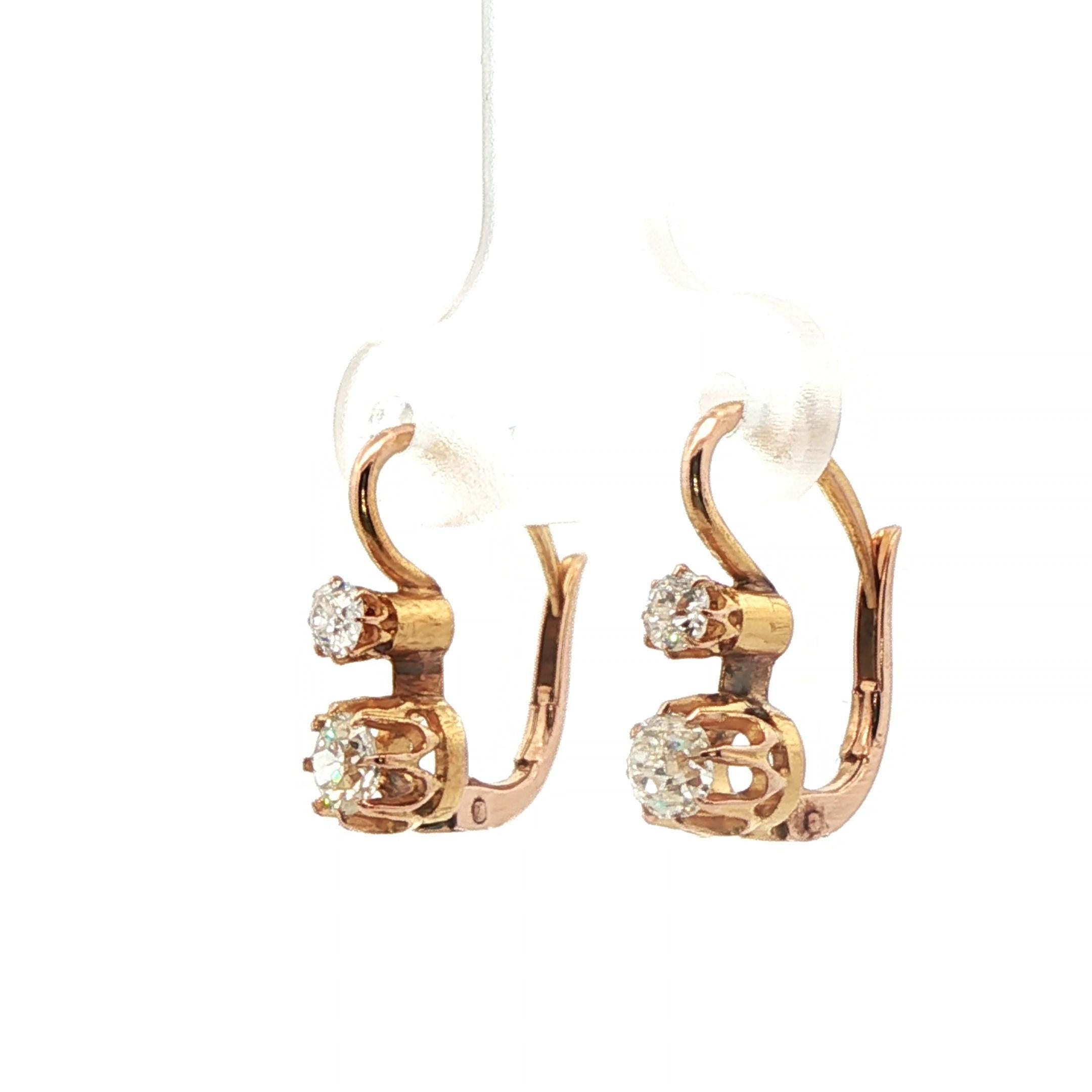 Boucles d'oreilles en or jaune 18k avec diamants de taille européenne et de style victorien Pour femmes en vente