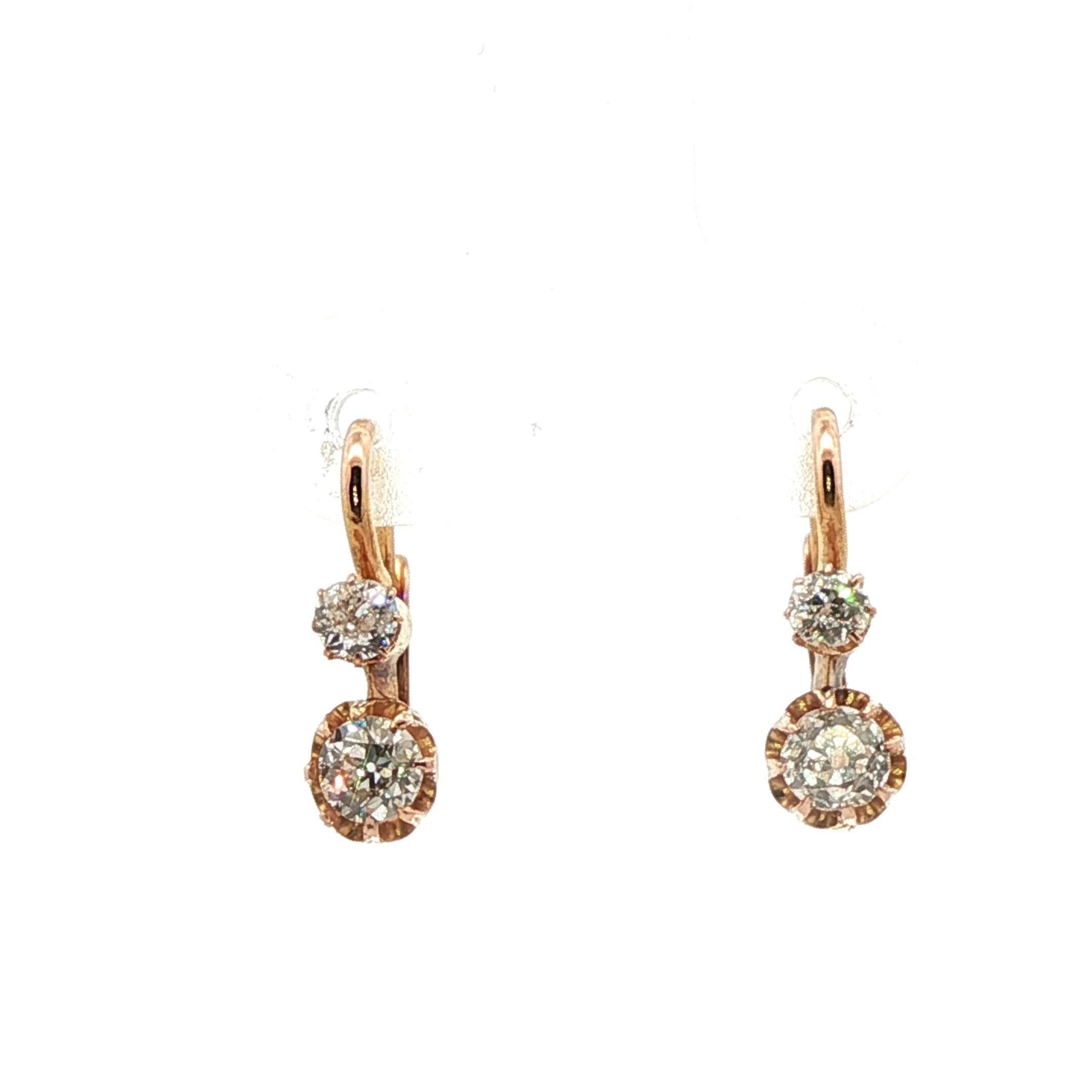 Boucles d'oreilles en or jaune 18k avec diamants de taille européenne et de style victorien en vente 1