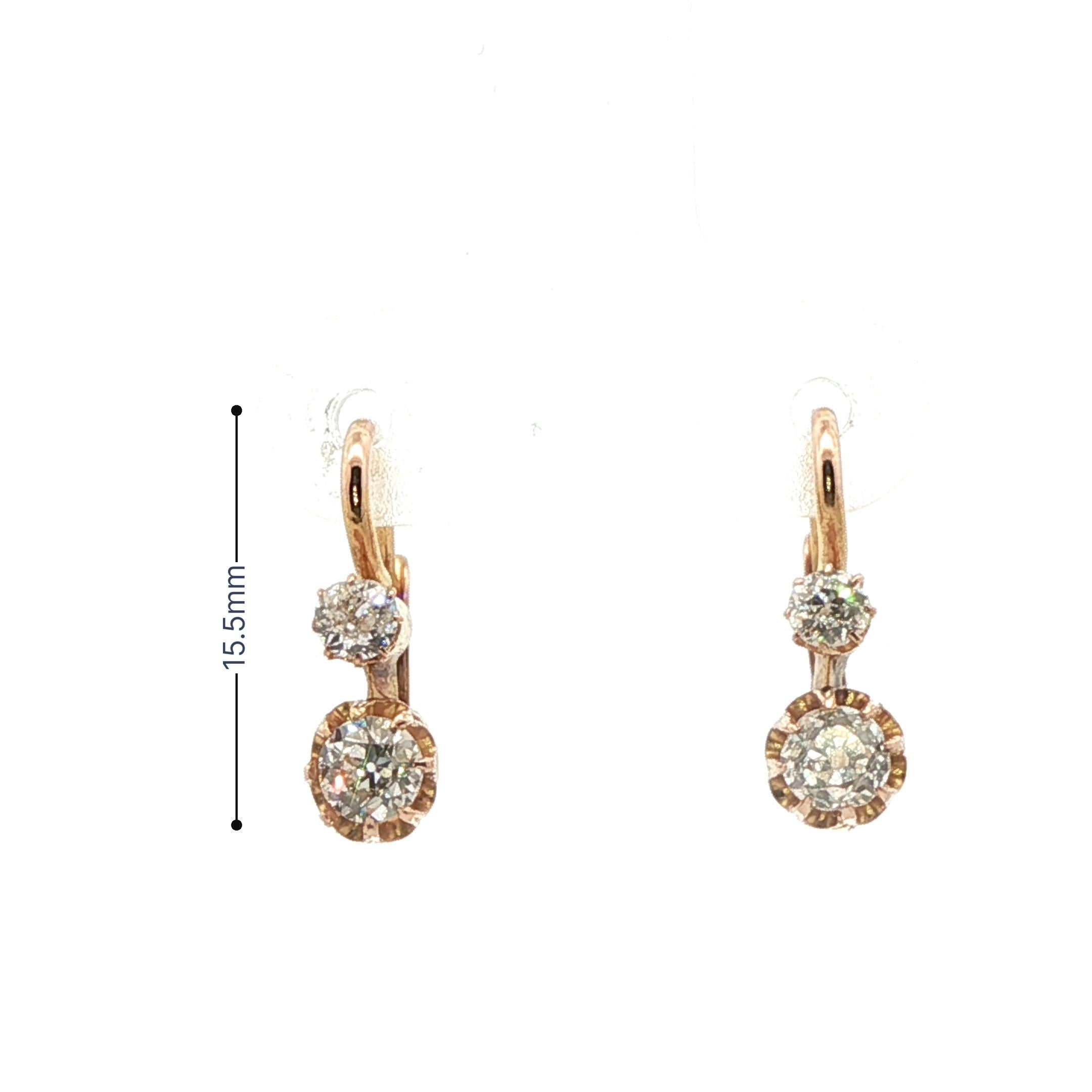 Boucles d'oreilles en or jaune 18k avec diamants de taille européenne et de style victorien en vente 2
