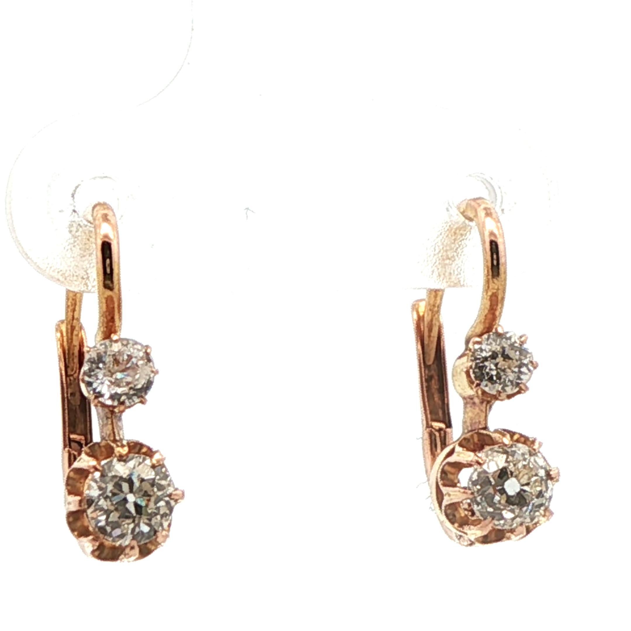 Boucles d'oreilles en or jaune 18k avec diamants de taille européenne et de style victorien en vente 3