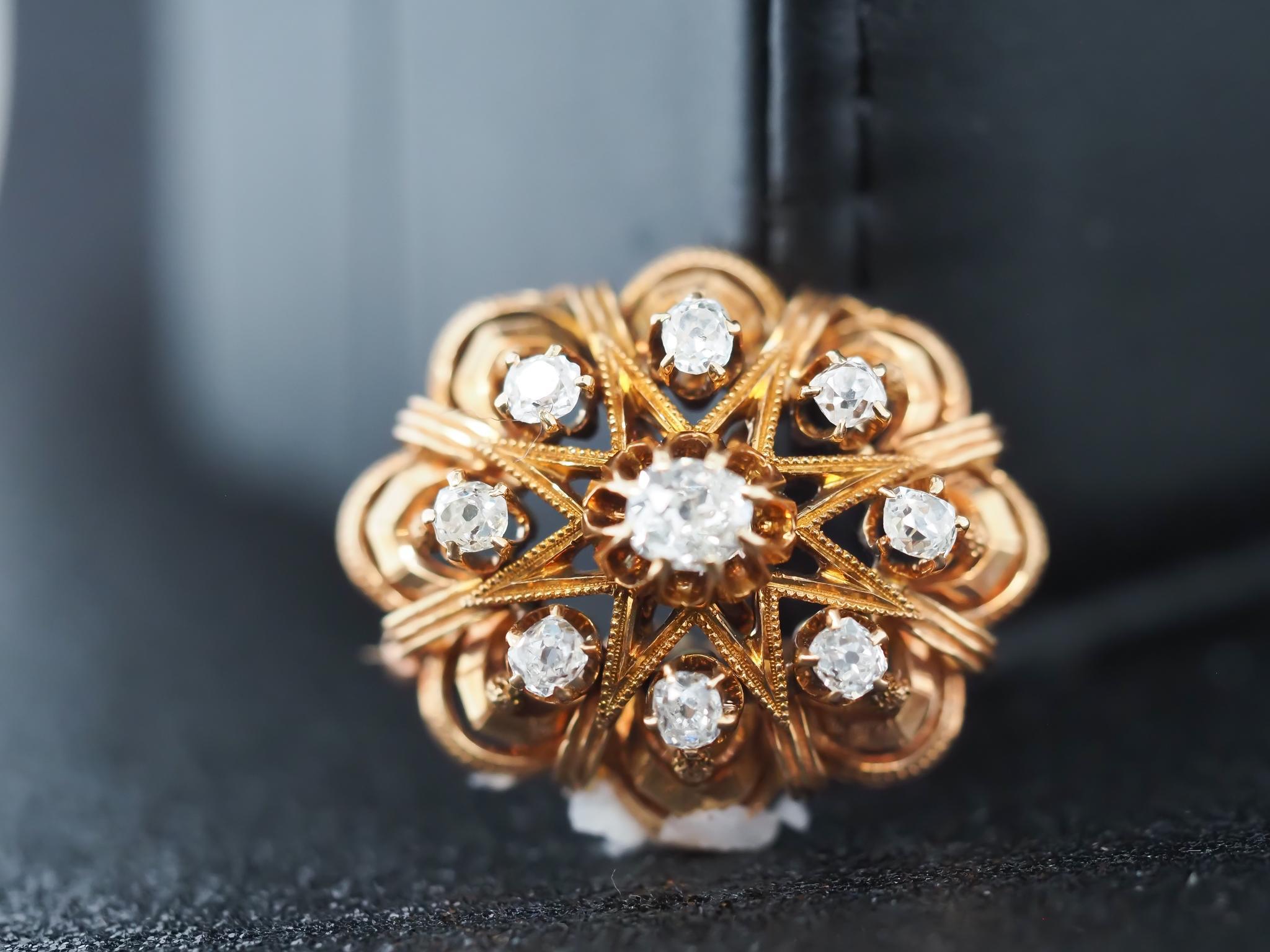 Year: 1890s
Item Details:
Metal Type: 1K Yellow Gold [Hallmarked, and Tested]
Weight: 9.5 grams
Diamond Details: 1.00ct total weight, G-H Color, VS/SI clarity, Natural Old mine cut diamonds.
Measurement: 1 inch long x .9 inch wide
Condition:
