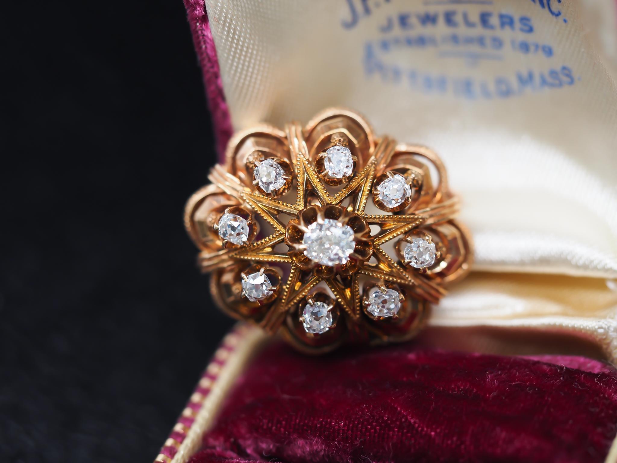 Old Mine Cut 18K Yellow Gold Victorian Old Mine Diamond Pendant For Sale