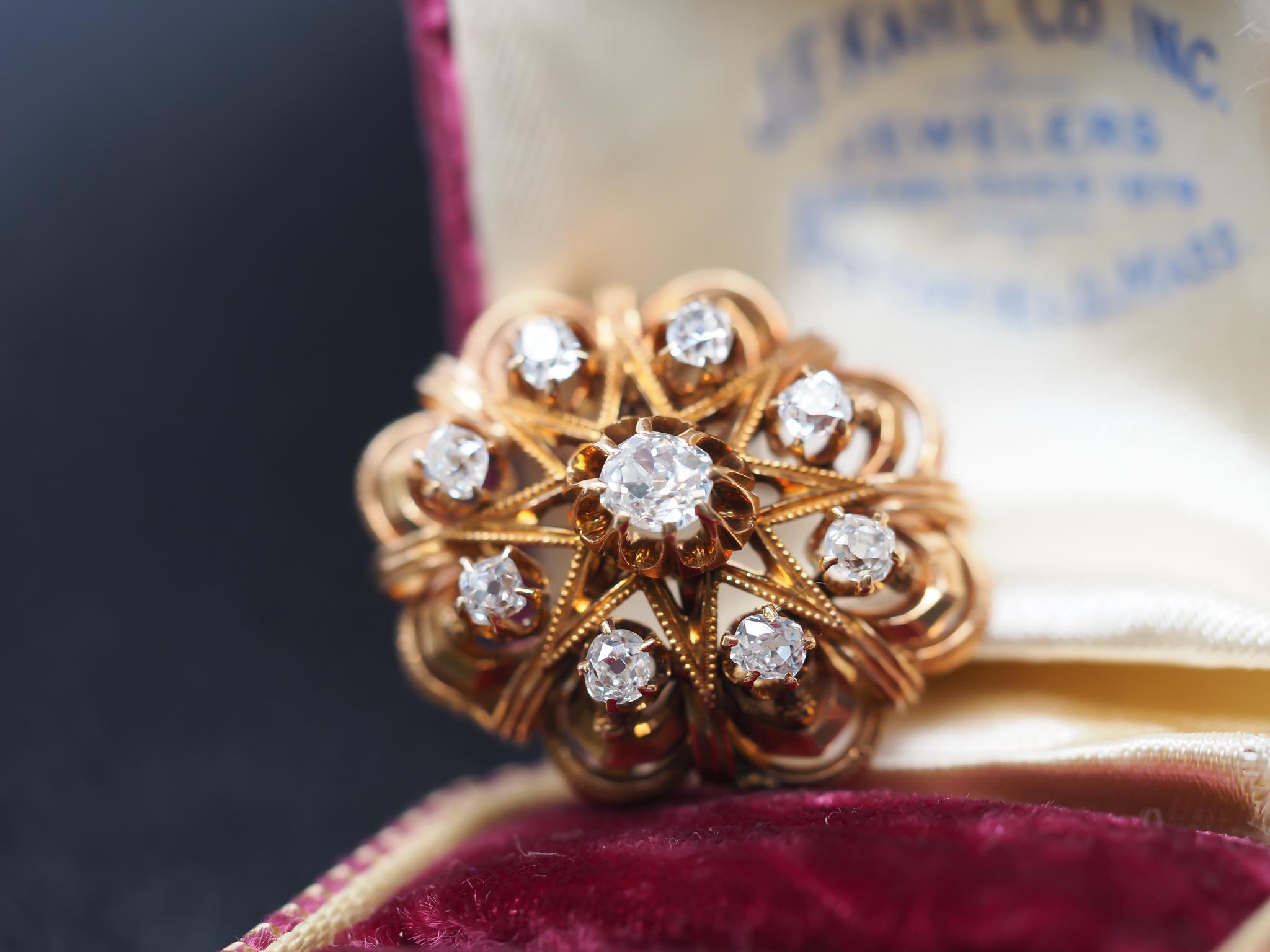 Pendentif en or jaune 18K avec diamant victorien ancienne mine Bon état - En vente à Hicksville, NY