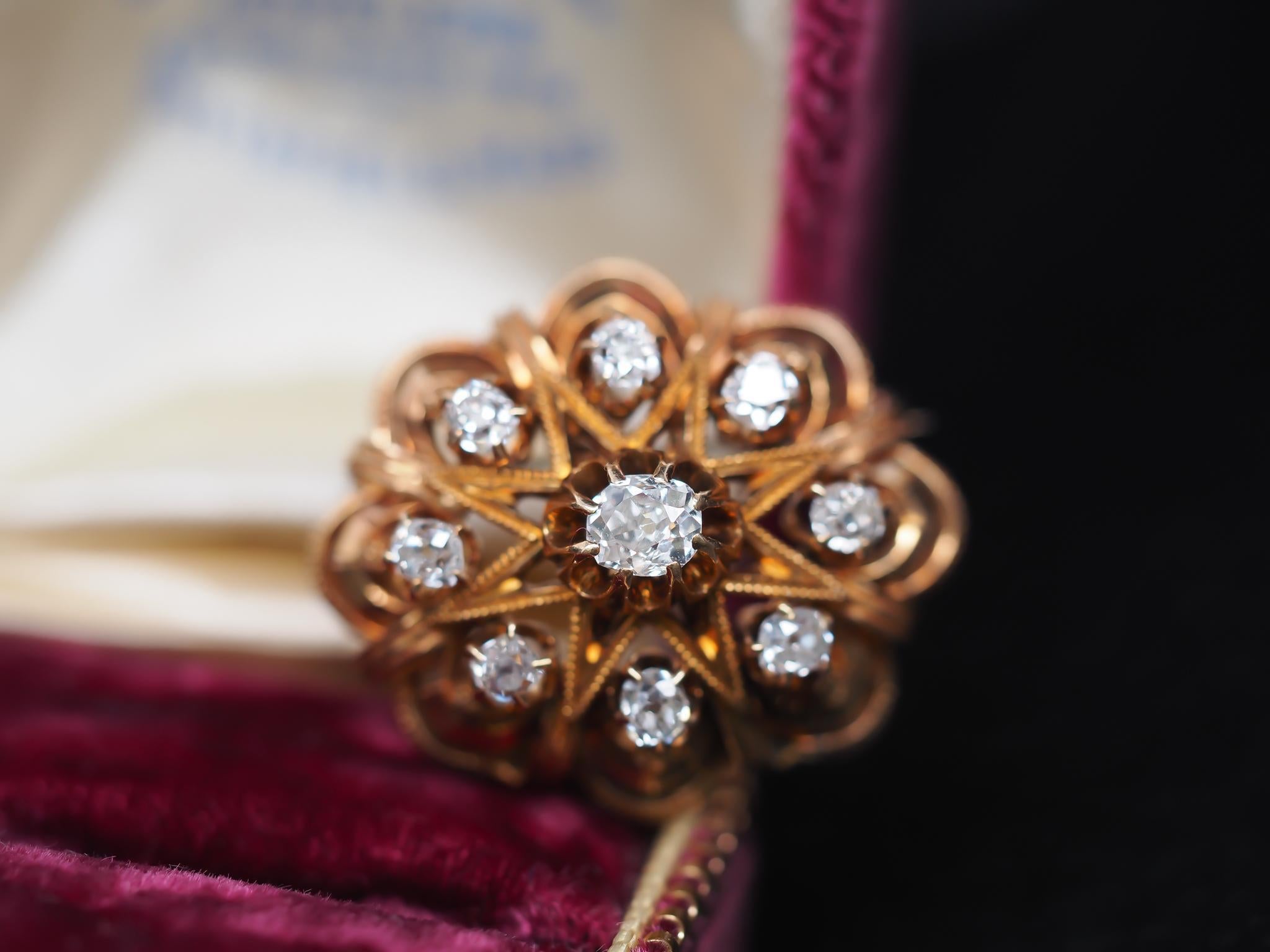 18K Yellow Gold Victorian Old Mine Diamond Pendant For Sale 2