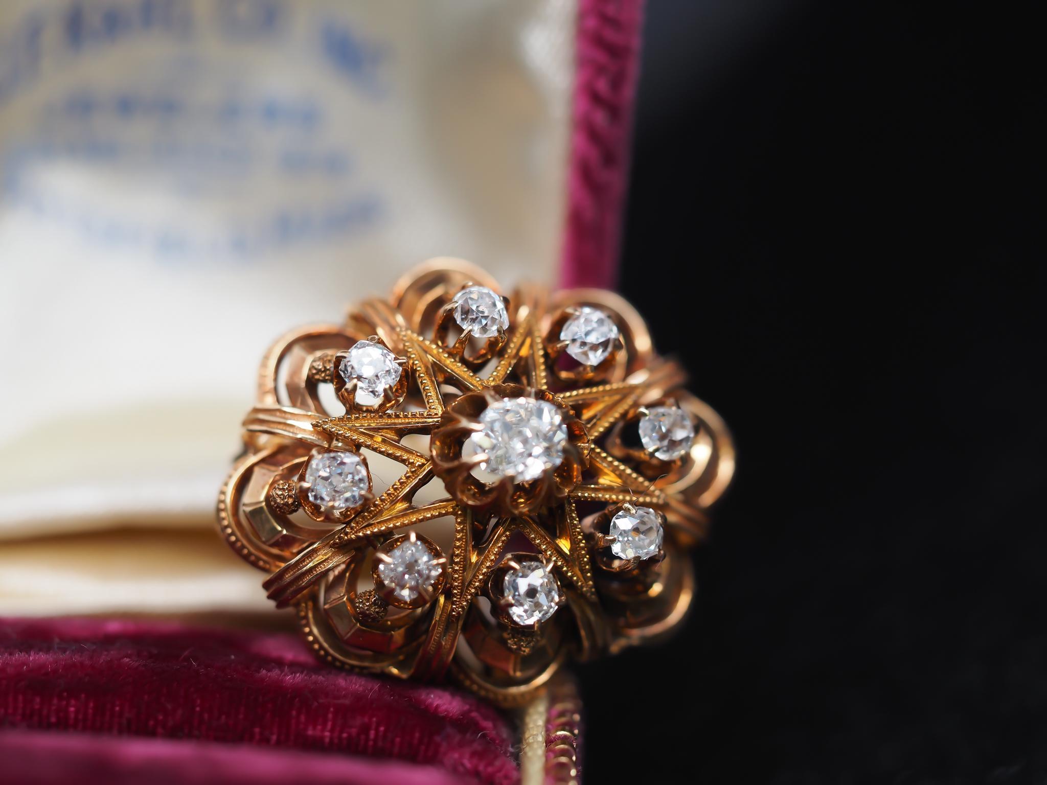18K Yellow Gold Victorian Old Mine Diamond Pendant For Sale 3