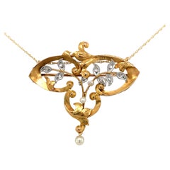 18K yellow gold Victorian pin with loops to be worn on a chain as a pendant also