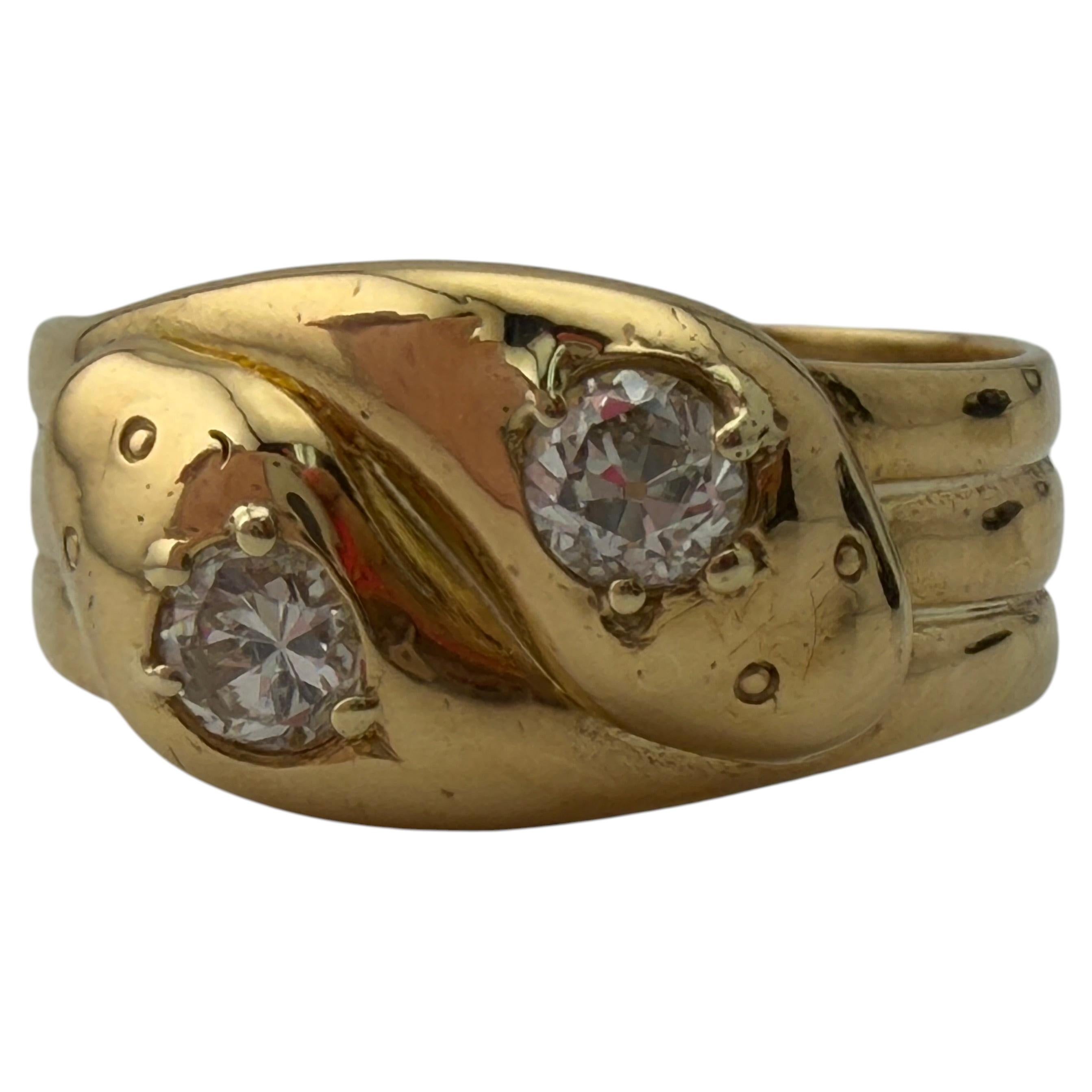 Anillo victoriano de oro amarillo de 18 quilates con forma de serpiente y diamantes