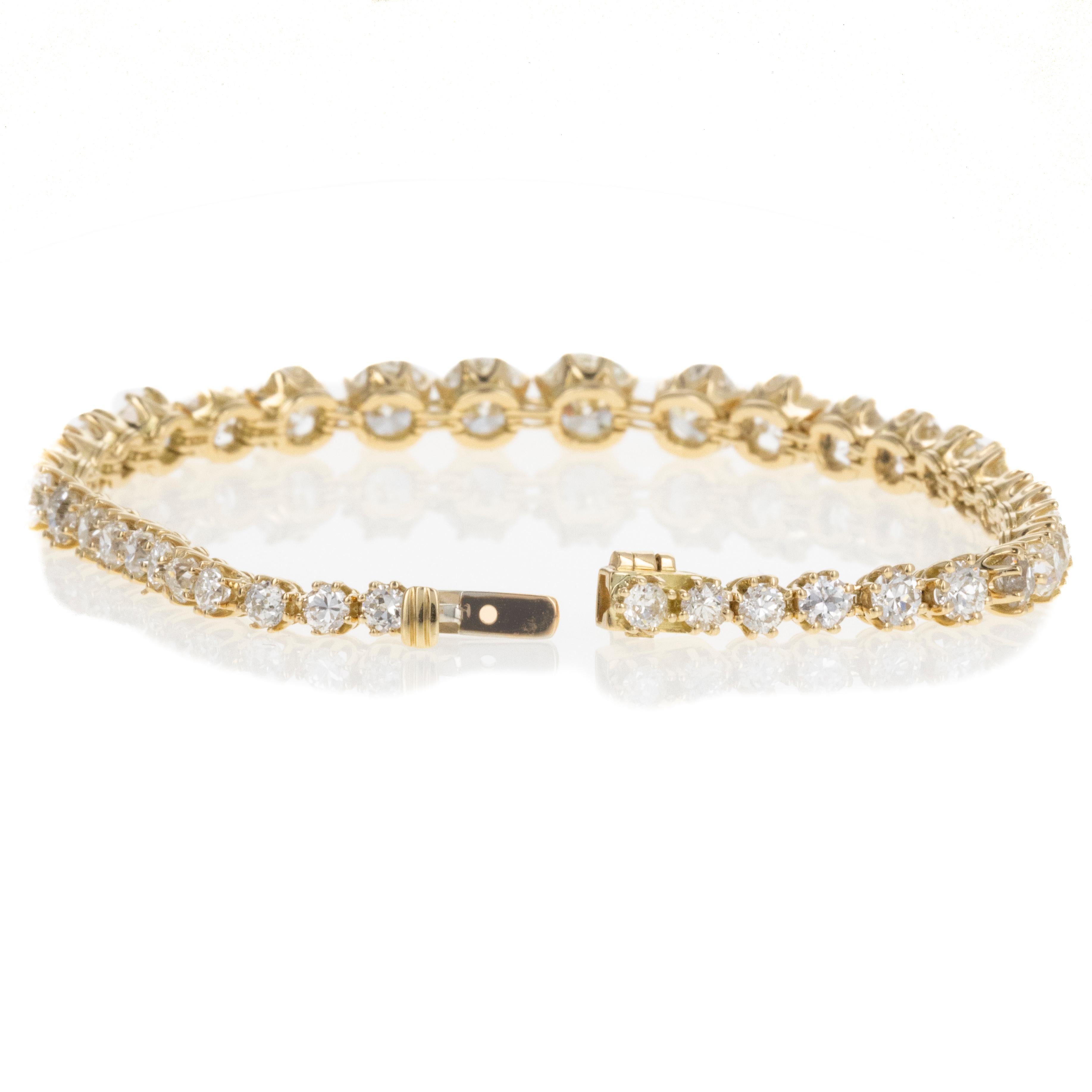 Victorien Bracelet tennis de style victorien en or jaune 18 carats avec diamants européens anciens de 14 carats en vente