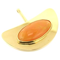 18k Yellow Gold Viking Hook Pendant Necklace with Fire Opal