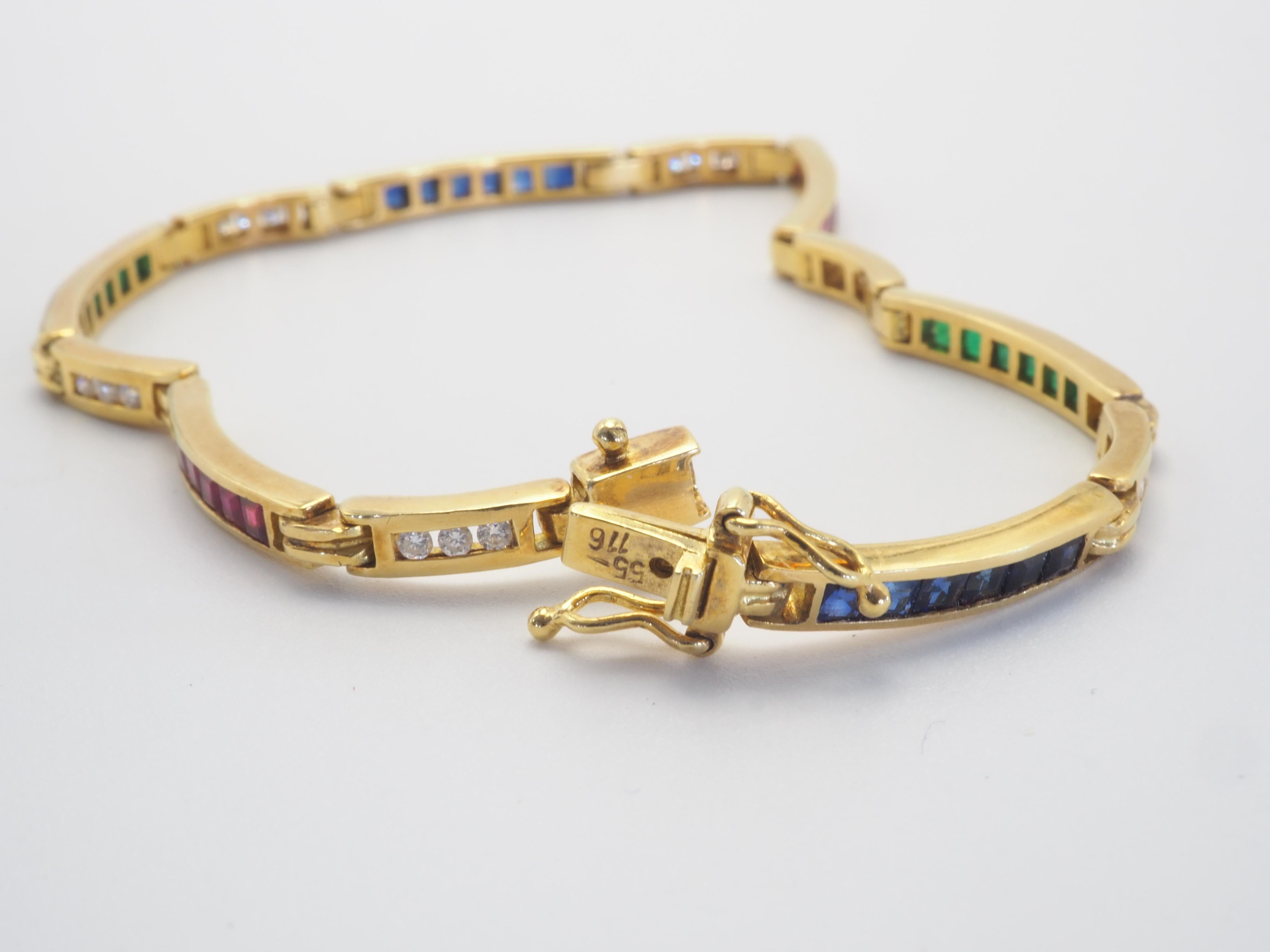 Women's or Men's 18k Yellow Gold Vintage 2.30ct Multi-Stone & 0.18ct Diamond Fine Bracelet