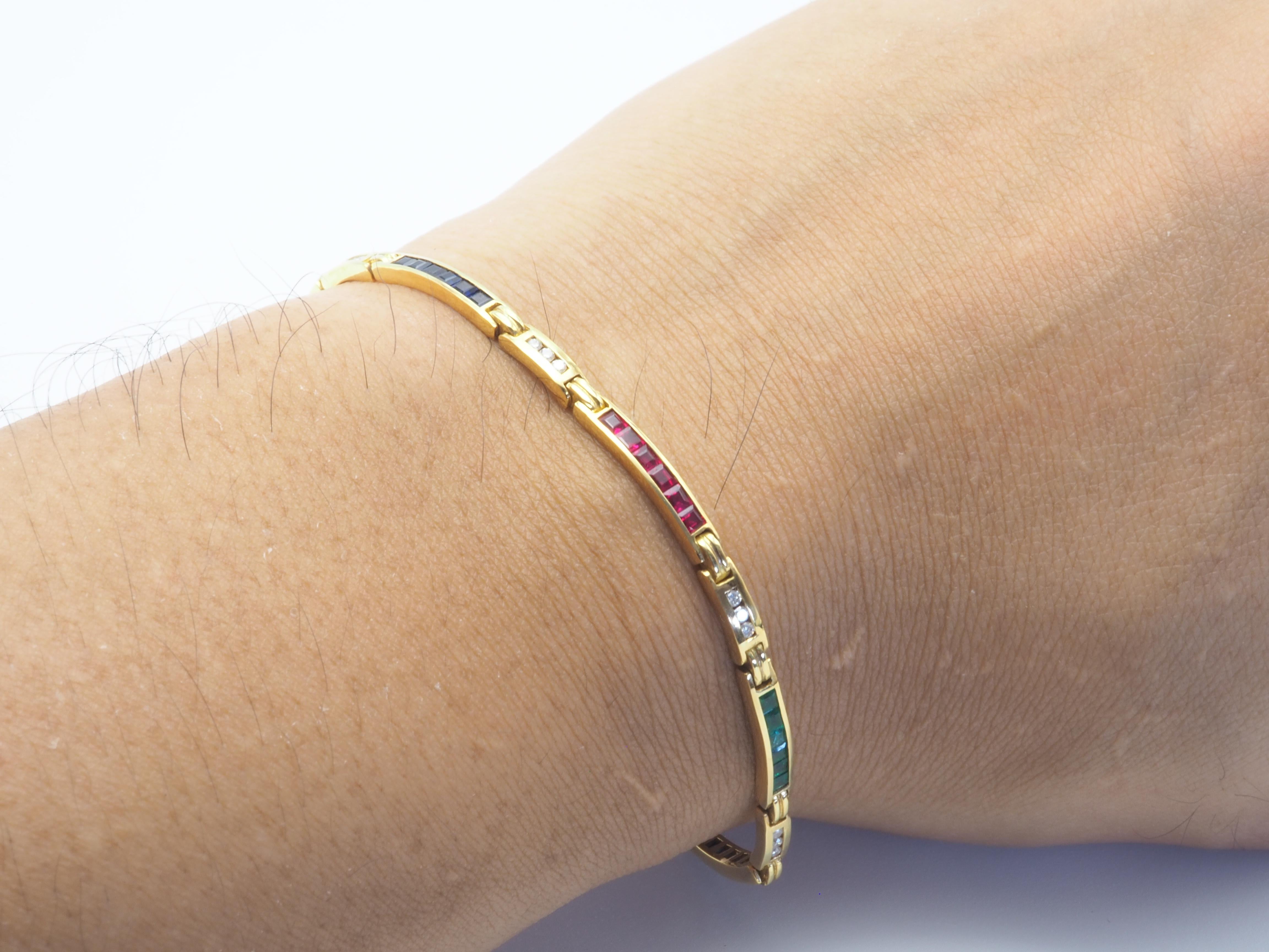18k Yellow Gold Vintage 2.30ct Multi-Stone & 0.18ct Diamond Fine Bracelet 1