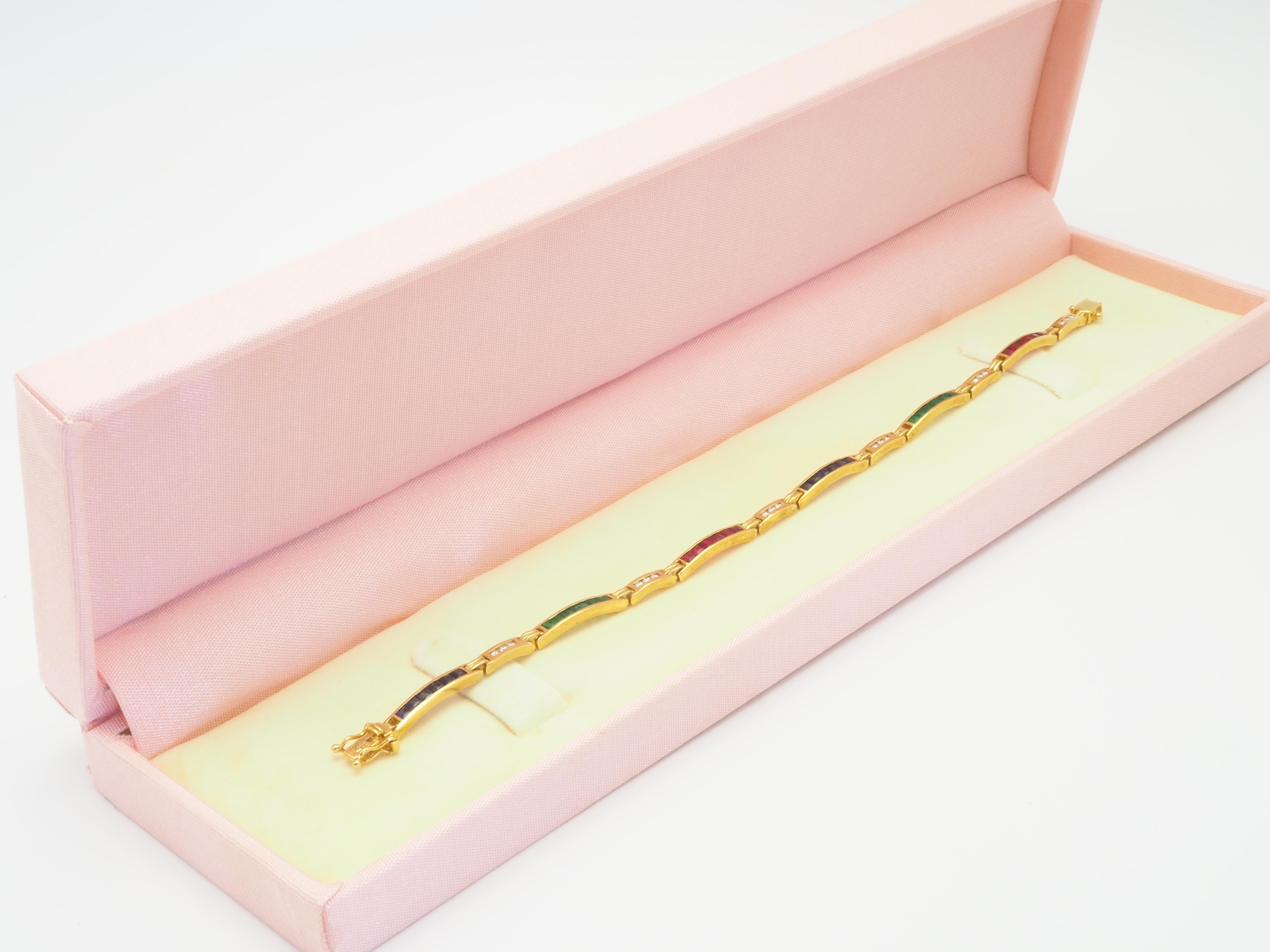 18k Yellow Gold Vintage 2.30ct Multi-Stone & 0.18ct Diamond Fine Bracelet 2