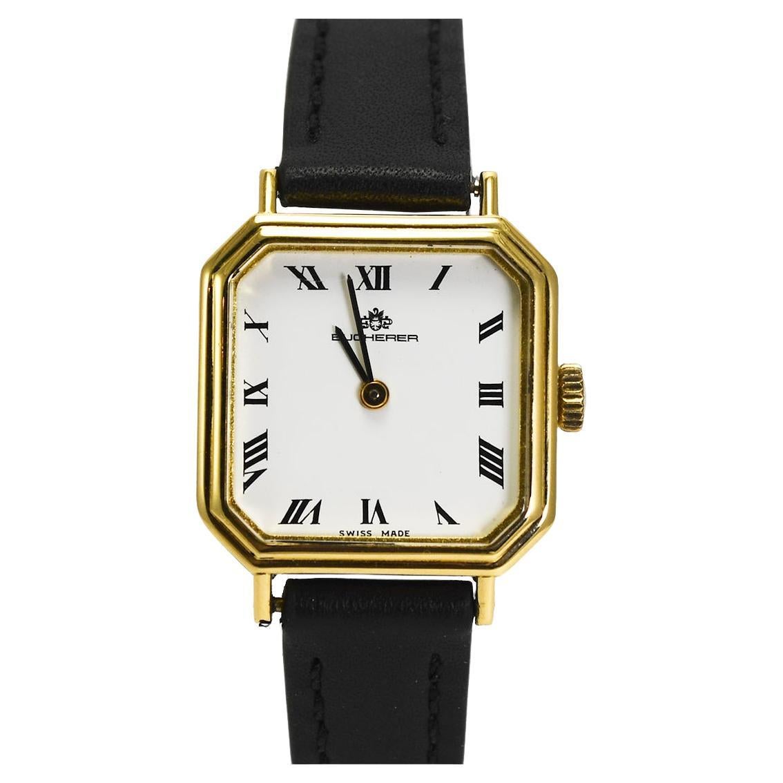 18K Yellow Gold Vintage Bucherer Manual Wind Watch (22mm) For Sale