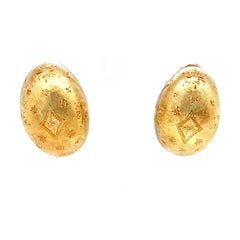 18k Yellow Gold Vintage Button Huggie Earring