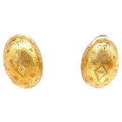 18k Yellow Gold Vintage Button Huggie Earring