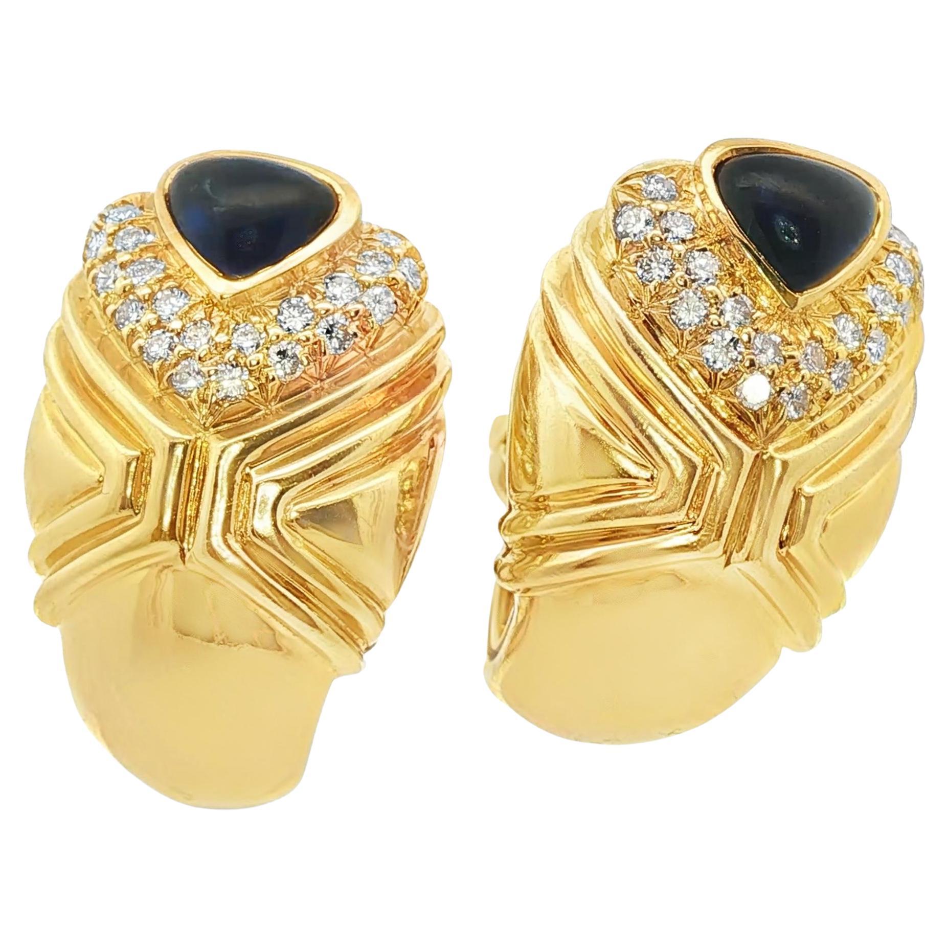 Or jaune 18k Vintage Cabochon Saphir
Diamant Boucles d
oreilles - 17.1DWT