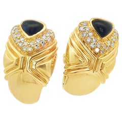 Or jaune 18k Vintage Cabochon Saphir
Diamant Boucles d
oreilles - 17.1DWT