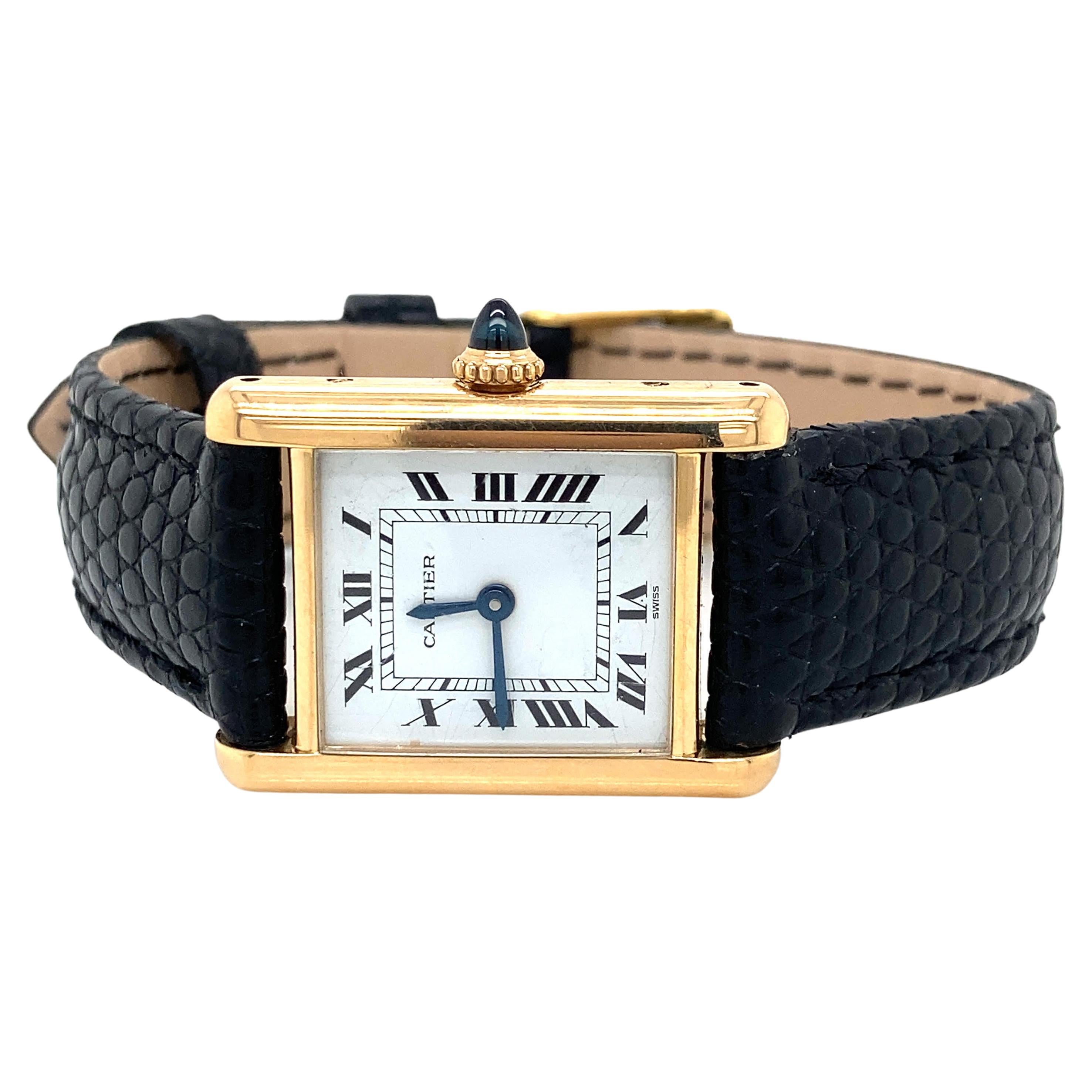 18K yellow gold
Cartier Tank
Vintage 
New genuine leather band added (Not Cartier)
