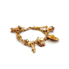 18K Yellow Gold Vintage Charm Bracelet, 35.3g – Estate Gold Bracelet