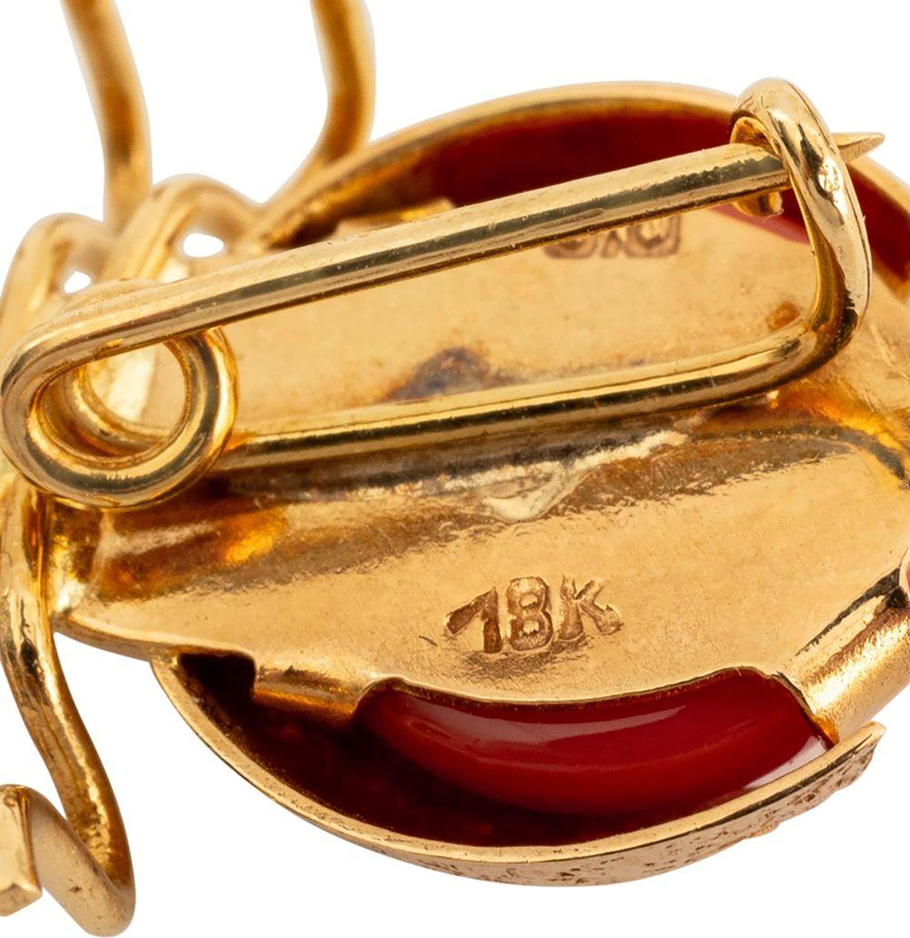 Broche en or jaune 18K, coccinelle en corail vintage 7