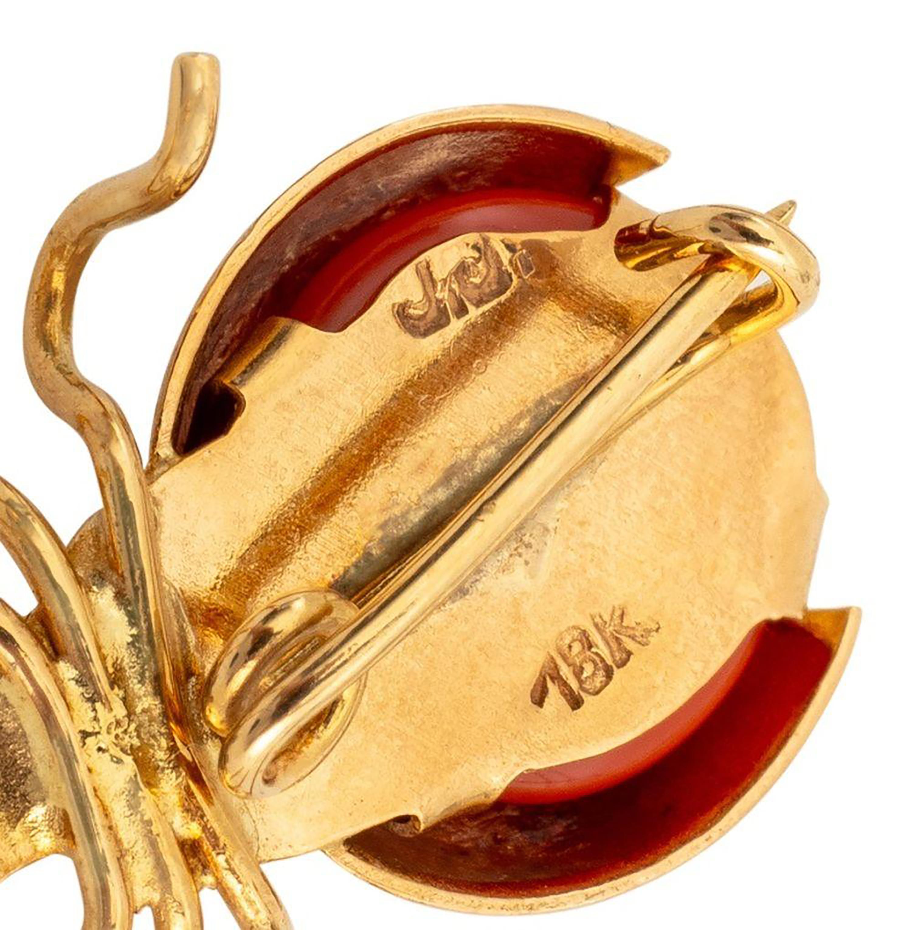 Broche en or jaune 18K, coccinelle en corail vintage 2