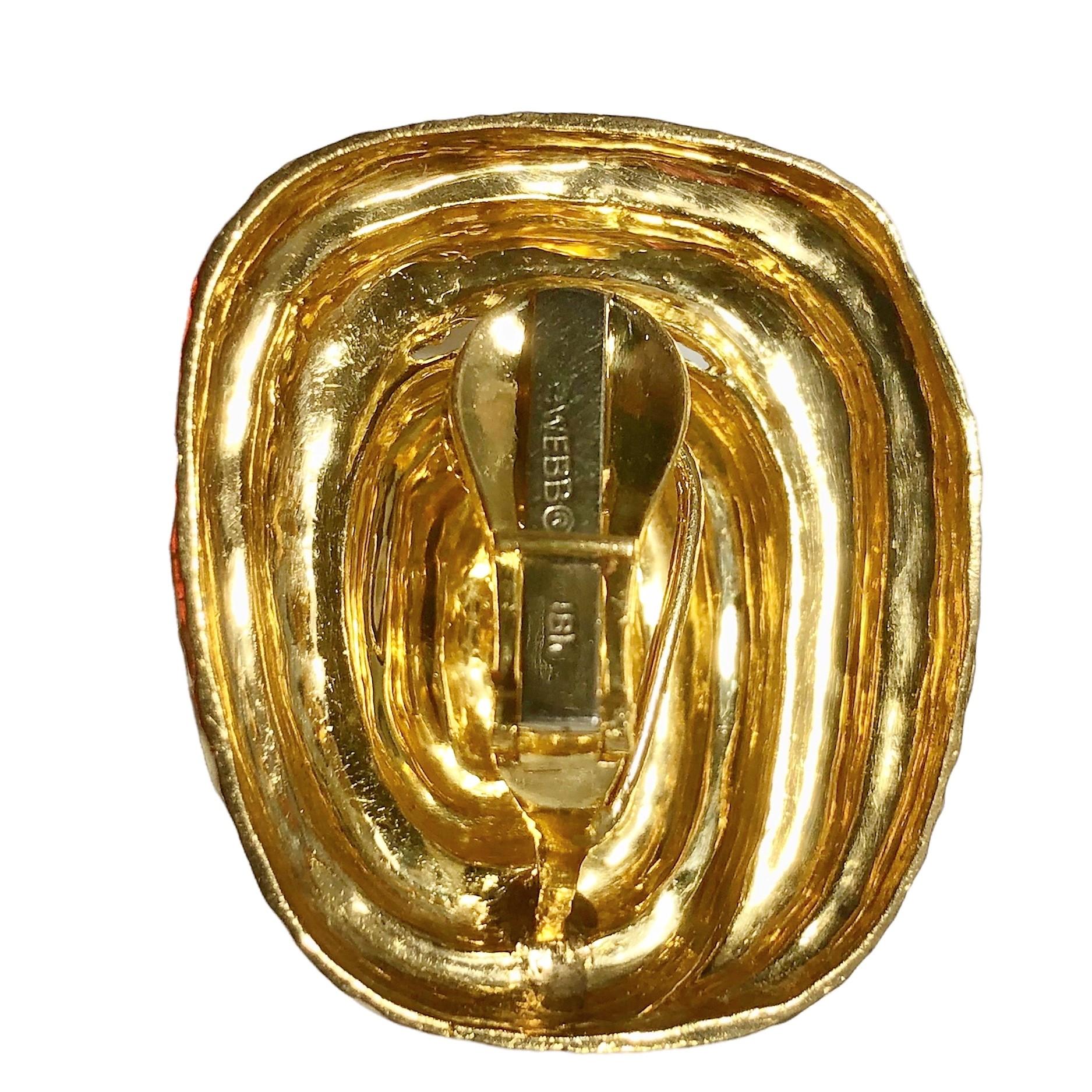 Women's 18K Yellow Gold Vintage David Webb Large Swirl Design Hammered Finish Earrings